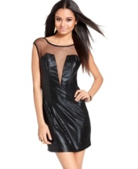 Edgy glam: featuring a faux-snakeskin design and sheer mesh that bare major skin, this dress from Trixxi thrives on bold style. Edgy glam: featuring a faux-snakeskin design and sheer mesh that bare major skin, this dress from Trixxi thrives on bold style.