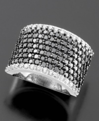 Brilliantly unique, this eye-catching ring from Effy Collection features round-cut black diamonds (2-1/8 ct. t.w.) and white diamonds (5/8 ct. t.w.) set in 14k white gold. A masterpiece of design and elegance. Brilliantly unique, this eye-catching ring from Effy Collection features round-cut black diamonds (2-1/8 ct. t.w.) and white diamonds (5/8 ct. t.w.) set in 14k white gold. A masterpiece of design and elegance.