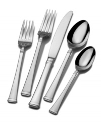 Set a sophisticated tone at casual tables with the Harmony flatware set. Simple banding at the neck accentuates a timeless silhouette with a squared tip and polished sheen. Set a sophisticated tone at casual tables with the Harmony flatware set. Simple banding at the neck accentuates a timeless silhouette with a squared tip and polished sheen.