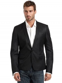 THE LOOKMetallic designPeaked lapelLong button cuff sleevesOne-button front closure Chest welt pocketContoured seams through the waistFront flap pocketsBack vented hemTHE FITAbout 26 from shoulder to hemTHE MATERIAL61% acetate/28% virgin wool/11% polyesterFully linedCARE & ORIGINDry cleanMade in Croatia THE LOOKMetallic designPeaked lapelLong button cuff sleevesOne-button front closure Chest welt pocketContoured seams through the waistFront flap pocketsBack vented hemTHE FITAbout 26 from shoulder to hemTHE MATERIAL61% acetate/28% virgin wool/11% polyesterFully linedCARE & ORIGINDry cleanMade in Croatia