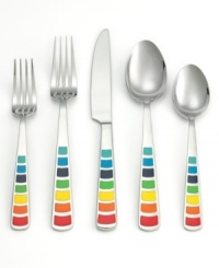Get a handle on casual dining with this cheerful Fiesta flatware set. Vibrant panels in every color of the rainbow lend even leftovers an air of celebration. Get a handle on casual dining with this cheerful Fiesta flatware set. Vibrant panels in every color of the rainbow lend even leftovers an air of celebration.
