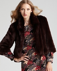 This plush Trina Turk faux-fur jacket, tailored in a retro-chic cropped silhouette, lends luxe to fancy frocks and laid-back jeans alike. This plush Trina Turk faux-fur jacket, tailored in a retro-chic cropped silhouette, lends luxe to fancy frocks and laid-back jeans alike.