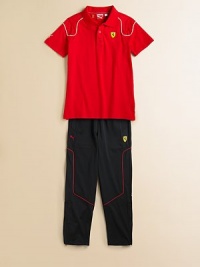 Bold shoulders enliven the ultra-breathable, lightweight knit, accented with Puma and Ferrari logos for authentic, iconic style.Polo collarShort sleevesButton frontPuma and Ferrari logosCottonMachine washImported Bold shoulders enliven the ultra-breathable, lightweight knit, accented with Puma and Ferrari logos for authentic, iconic style.Polo collarShort sleevesButton frontPuma and Ferrari logosCottonMachine washImported