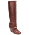 Walk along in excellence with BCBGeneration's Walla wedge boots. A studded layover shaft adds unique detail to this beautiful, tall pair.