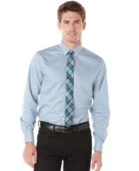 This slim fit patterned button down by Perry Ellis will have everyone at the office checking out your style. This slim fit patterned button down by Perry Ellis will have everyone at the office checking out your style.