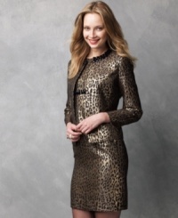 Animal print just got even more glamorous: Kasper's chic jacket add a little sparkle to the mix with metallic brocade and a bejeweled neckline. Animal print just got even more glamorous: Kasper's chic jacket add a little sparkle to the mix with metallic brocade and a bejeweled neckline.