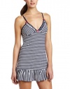 Betsey Johnson Women's Yarn Dye Stretch Slip, Going On Stripe White/Navy Seals, Small