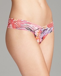 Hanky Panky updates its low-rise, lace thong with a vibrant floral and feather print. Style #8P1584. Hanky Panky updates its low-rise, lace thong with a vibrant floral and feather print. Style #8P1584.