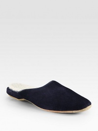Outdoor stepping may not be an option once slipping into these luxurious suede slippers, fully lined in genuine sheepskin for an incredibly warm and cozy fit.Suede upperSheepskin liningMade in EnglandFur origin: Belgium Outdoor stepping may not be an option once slipping into these luxurious suede slippers, fully lined in genuine sheepskin for an incredibly warm and cozy fit.Suede upperSheepskin liningMade in EnglandFur origin: Belgium