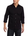Calvin Klein Sportswear Men's Solid Stretch Free Fit Woven Shirt, Black, X-Large