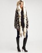 Luxurious, natural fox fur trims this transformable hooded wrap, accented by a zebra print on modal and cashmere.90% modal/10% cashmereAbout 28 X 79Dry cleanMade in ItalyFur origin: Finland