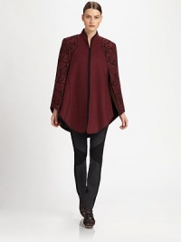 The perfect piece for the coming season, this sculptural felted wool cape is embellished with ornate lace insets and finished with crisp, contrast piping.Stand collarConcealed clasp closuresFront slitsLace insetsContrast pipingAbout 32 from shoulder to hem86% wool/12% nylon/2% elastaneDry cleanMade in USA of imported fabricModel shown is 5'11 (180cm) wearing US size Small. The perfect piece for the coming season, this sculptural felted wool cape is embellished with ornate lace insets and finished with crisp, contrast piping.Stand collarConcealed clasp closuresFront slitsLace insetsContrast pipingAbout 32 from shoulder to hem86% wool/12% nylon/2% elastaneDry cleanMade in USA of imported fabricModel shown is 5'11 (180cm) wearing US size Small.