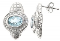 Sterling Silver Earrings With Bezeled Oval Sky Blue Topaz And White Topaz Pave Sterling Silver Earrings With Bezeled Oval Sky Blue Topaz And White Topaz Pave