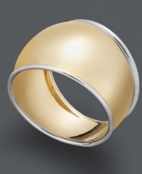 Totally stylish in two tone metallics. This chic cigar ring combines a polished 14k gold band with 14k white gold edges. Size 7. Totally stylish in two tone metallics. This chic cigar ring combines a polished 14k gold band with 14k white gold edges. Size 7.