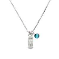 Silver Cellphone Charm Necklace with Teal Aquamarine Crystal Drop Silver Cellphone Charm Necklace with Teal Aquamarine Crystal Drop