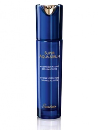 The new Aqua complex in Guerlain's Super Aqua Serum acts as a double protective shield. It reinforces the skin's internal barrier, increasing its reserves of moisture and increasing cellular resistance to time and external factors. It protects against aging and aggressions. Skin is deeply hydrated, re-plumped, smooth, supple and radiant. A legendary, deeply hydrating serum that revitalizes the skin and smoothes out wrinkles. 1.7 oz.