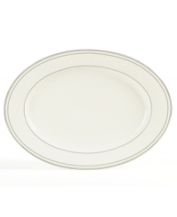 Lustrous platinum bands create a refined pattern that evokes the stately grace of Deco design. With simple geometric shapes, the Chelsea Platinum collection flows from the formal to everyday table with ease. Crafted of fine Mikasa bone china. Lustrous platinum bands create a refined pattern that evokes the stately grace of Deco design. With simple geometric shapes, the Chelsea Platinum collection flows from the formal to everyday table with ease. Crafted of fine Mikasa bone china.