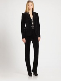 The perfect blazer for the season, in plush cotton velvet.Notched lapelsButton frontThree welt pocketsButton cuffsSilk liningAbout 25 from shoulder to hemCottonDry cleanMade in ItalyModel shown is 5'11 (180cm) wearing US size 4. The perfect blazer for the season, in plush cotton velvet.Notched lapelsButton frontThree welt pocketsButton cuffsSilk liningAbout 25 from shoulder to hemCottonDry cleanMade in ItalyModel shown is 5'11 (180cm) wearing US size 4.