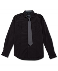 Pairing has never been easier. With an attached tie, this shirt from No Retreat is ready to go. Pairing has never been easier. With an attached tie, this shirt from No Retreat is ready to go.