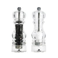 Traditional style meets grinding precision in Peugeot Paris's boxed mill set. A 2-stage pepper mechanism releases maximum flavor and aroma by cracking each peppercorn before it is ground. The salt mill, for coarse dry salt, is fitted with a crushing mechanism made of high quality stainless steel, designed to resist wear and the corrosive effects of dry salts. Traditional style meets grinding precision in Peugeot Paris's boxed mill set. A 2-stage pepper mechanism releases maximum flavor and aroma by cracking each peppercorn before it is ground. The salt mill, for coarse dry salt, is fitted with a crushing mechanism made of high quality stainless steel, designed to resist wear and the corrosive effects of dry salts.