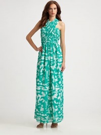 An abstracted, geometric print dresses up this flowing, floor-length silk style.Halter-style necklinePleated bodiceSelf piping at waist seamGathered skirtTwisted back strapsConcealed back zipFully linedAbout 40 from natural waistSilkDry cleanImportedModel shown is 5'10 (177cm) wearing US size 4. An abstracted, geometric print dresses up this flowing, floor-length silk style.Halter-style necklinePleated bodiceSelf piping at waist seamGathered skirtTwisted back strapsConcealed back zipFully linedAbout 40 from natural waistSilkDry cleanImportedModel shown is 5'10 (177cm) wearing US size 4.