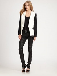 A stunning, menswear-inspired style with a decidedly feminine silhouette.Shawl lapelsLong sleevesOpen frontFront slash pocketsBack ventAbout 25 from shoulder to hem70% wool/30% polyesterDry cleanImportedModel shown is 5'9 (175cm) wearing US size Small. A stunning, menswear-inspired style with a decidedly feminine silhouette.Shawl lapelsLong sleevesOpen frontFront slash pocketsBack ventAbout 25 from shoulder to hem70% wool/30% polyesterDry cleanImportedModel shown is 5'9 (175cm) wearing US size Small.