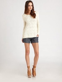 Tastefully textured, fitted boatneck has slight dolman sleeves and ribbed trim. BoatneckLong dolman sleevesRibbed cuffs and hemScoopback70% cotton/30% nylonDry cleanImportedModel shown is 5'10 (177cm) wearing US size Small. Tastefully textured, fitted boatneck has slight dolman sleeves and ribbed trim. BoatneckLong dolman sleevesRibbed cuffs and hemScoopback70% cotton/30% nylonDry cleanImportedModel shown is 5'10 (177cm) wearing US size Small.