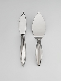 A new twist on two kitchen classics are forged in lustrous, 18/10 stainless steel with artfully winding handles. Set includes a knife with a sharp, slightly hooked point and a notched blade, plus a server crafted with a wide, flat surface. Knife, 12½ long Server, 11½ long Machine wash Imported A new twist on two kitchen classics are forged in lustrous, 18/10 stainless steel with artfully winding handles. Set includes a knife with a sharp, slightly hooked point and a notched blade, plus a server crafted with a wide, flat surface. Knife, 12½ long Server, 11½ long Machine wash Imported