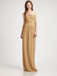 Fitted bodice, drop waist and halter ties refresh this feminine maxi dress. HalterFitted, elasticized drop waistAbout 46 from natural waist82% rayon/12% polyester/6% metallic fibersDry cleanImportedModel shown is 5'10 (177cm) wearing US size Small. Fitted bodice, drop waist and halter ties refresh this feminine maxi dress. HalterFitted, elasticized drop waistAbout 46 from natural waist82% rayon/12% polyester/6% metallic fibersDry cleanImportedModel shown is 5'10 (177cm) wearing US size Small.