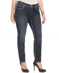 Shimmer this season with Seven7 Jeans' plus size skinny jeans, featuring a metallic finish. Shimmer this season with Seven7 Jeans' plus size skinny jeans, featuring a metallic finish.