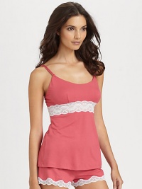 A comfortable, sleeveless design with beautiful scalloped lace in a dramatically contrasting tone. ScoopneckThin adjustable shoulder strapsAbout 24¾ from shoulder to hem85% viscose/10% elastane/5% nylonMade in Italy A comfortable, sleeveless design with beautiful scalloped lace in a dramatically contrasting tone. ScoopneckThin adjustable shoulder strapsAbout 24¾ from shoulder to hem85% viscose/10% elastane/5% nylonMade in Italy