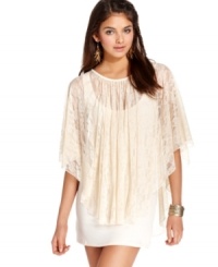 A delicate lace overlay adds poncho style to this crush-worthy party dress from Urban Hearts! A delicate lace overlay adds poncho style to this crush-worthy party dress from Urban Hearts!