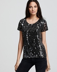 A divine shine graces this Velvet by Graham & Spencer top in the form of lustrous, diamond patterned sequins--just in time for this season's most coveted trend. A divine shine graces this Velvet by Graham & Spencer top in the form of lustrous, diamond patterned sequins--just in time for this season's most coveted trend.