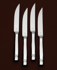 Vera Wang revisits her modern approach with the contemporary shape of these steak knives inspired by her award-winning fragrance bottle and fine jewelry collection. Crafted along the same refined lines, finished on a modern note at the handle. This collection incorporates Vera's Wangs true eye for detail while presenting a timeless statement that brings style to any room. Vera Wang revisits her modern approach with the contemporary shape of these steak knives inspired by her award-winning fragrance bottle and fine jewelry collection. Crafted along the same refined lines, finished on a modern note at the handle. This collection incorporates Vera's Wangs true eye for detail while presenting a timeless statement that brings style to any room.