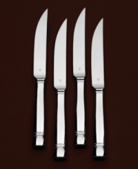 Vera Wang revisits her modern approach with the contemporary shape of these steak knives inspired by her award-winning fragrance bottle and fine jewelry collection. Crafted along the same refined lines, finished on a modern note at the handle. This collection incorporates Vera's Wangs true eye for detail while presenting a timeless statement that brings style to any room.