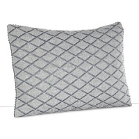 Embroidered lines echo a block stamped pattern on this chambray pillow, trimmed in ric rac. Embroidered lines echo a block stamped pattern on this chambray pillow, trimmed in ric rac.