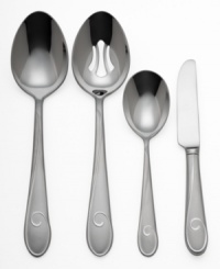 An exquisite matte finish lends gentle sheen to the signature swirl of the Ballet Ribbon collection. Crafted of 18/10 stainless steel for the finest combination of durability and grace. Includes a serving spoon, pierced serving spoon, butter knife and sugar spoon. An exquisite matte finish lends gentle sheen to the signature swirl of the Ballet Ribbon collection. Crafted of 18/10 stainless steel for the finest combination of durability and grace. Includes a serving spoon, pierced serving spoon, butter knife and sugar spoon.