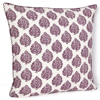 A rich, eggplant-hued topiary print awakens this natural linen pillow from JR by John Robshaw. A rich, eggplant-hued topiary print awakens this natural linen pillow from JR by John Robshaw.