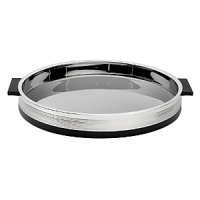 Putting a glamorous spin on cocktail hour, Vera Wang's Debonair circular tray is a sleek, art deco-inspired piece featuring ribbed stainless steel and slick black enamel.