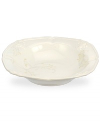 With embossed lilies and golden leaves, Portmeirion's decorated Fleur de Lys rim soup bowl sets tables in the French tradition. Classic, scalloped stoneware in warm ivory lends distinct old-world elegance to everyday dining. With embossed lilies and golden leaves, Portmeirion's decorated Fleur de Lys rim soup bowl sets tables in the French tradition. Classic, scalloped stoneware in warm ivory lends distinct old-world elegance to everyday dining.