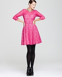 Graced with lace and tickled pink, an a-line French Connection dress is party-perfect. Graced with lace and tickled pink, an a-line French Connection dress is party-perfect.