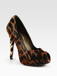 Leopard-print calf hair adds exotic edge to this towering silhouette, with a sexy peep toe and hidden platform. Self-covered heel, 5¼ (130mm)Hidden platform, 1 (25mm)Compares to a 4¼ heel (110mm)Leopard-print calf hair upperPeep toeScalloped edgesLeather lining and solePadded insoleMade in Spain
