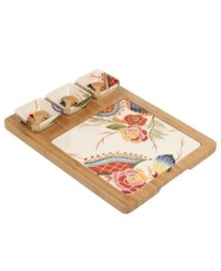 Ensure casual meals are always served fresh with the versatile Rose Print entertaining set. A perfect complement to the vibrant dinnerware pattern from Vida by Espana, it combines a ceramic plate and bowls with neutral bamboo. Ensure casual meals are always served fresh with the versatile Rose Print entertaining set. A perfect complement to the vibrant dinnerware pattern from Vida by Espana, it combines a ceramic plate and bowls with neutral bamboo.