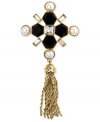 Try an on-trend tassel. This modern style by Anne Klein combines bold black, white and clear glass and plastic beads in gold-tone mixed metal. Approximate drop: 4-1/2 inches. Approximate width: 2-1/4 inches.