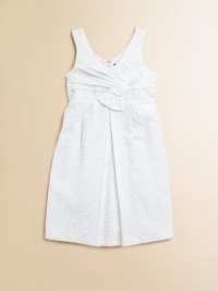 An angelic, eyelet frock with slight pleating in a crisp, clean hue is perfect for any special occasion.V-neckSleevelessHidden back zipperSlightly pleated skirtCottonMachine wash; dry flatImported An angelic, eyelet frock with slight pleating in a crisp, clean hue is perfect for any special occasion.V-neckSleevelessHidden back zipperSlightly pleated skirtCottonMachine wash; dry flatImported