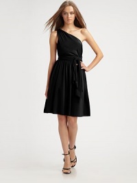 Fine matte jersey lends effortless chic to this one-shoulder silhouette.Single shoulder strapHigh waistSelf-beltGathered skirtSide zipperAbout 21 from natural waist69% acetate/23% nylon8% spandexDry cleanImported Fine matte jersey lends effortless chic to this one-shoulder silhouette.Single shoulder strapHigh waistSelf-beltGathered skirtSide zipperAbout 21 from natural waist69% acetate/23% nylon8% spandexDry cleanImported