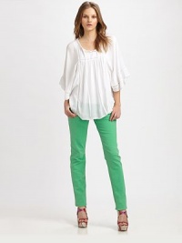 Skinny-fit stretch denim saturated in your favorite candy color hue.Button-front waistBelt loopsZip-flyFive-pocket styleRise, about 8Inseam, about 3286% cotton/11% polyester/3% spandexDry cleanMade in USAModel shown is 5'8½ (174cm) wearing US size 4. Skinny-fit stretch denim saturated in your favorite candy color hue.Button-front waistBelt loopsZip-flyFive-pocket styleRise, about 8Inseam, about 3286% cotton/11% polyester/3% spandexDry cleanMade in USAModel shown is 5'8½ (174cm) wearing US size 4.