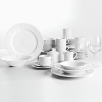 Clean and contemporary, the Oval Dats 53-pc. Dinnerware Set includes: eight each of dinner plate, salad plate, soup bowl, fruit bowl, cup and saucer, plus a five-piece completer set. Dishwasher and microwave safe. Clean and contemporary, the Oval Dats 53-pc. Dinnerware Set includes: eight each of dinner plate, salad plate, soup bowl, fruit bowl, cup and saucer, plus a five-piece completer set. Dishwasher and microwave safe.