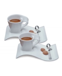 A hybrid of Asian-inspired style and modern details, the New Wave Caffe espresso set lends sophistication and a little romance to any setting. Innovative shapes and a warm, creamy glaze combine for a truly eye-catching design from Villeroy & Boch. A hybrid of Asian-inspired style and modern details, the New Wave Caffe espresso set lends sophistication and a little romance to any setting. Innovative shapes and a warm, creamy glaze combine for a truly eye-catching design from Villeroy & Boch.