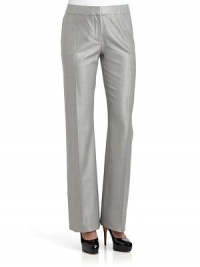 THE LOOKWide waistbandFront zipper with double hook and bar closureFront slash pocketsTHE FITInseam, about 33THE MATERIAL80% wool/18% silk/2% elastaneCARE & ORIGINDry cleanMade in ItalyModel shown is 5'10 (177cm) wearing US size 4. THE LOOKWide waistbandFront zipper with double hook and bar closureFront slash pocketsTHE FITInseam, about 33THE MATERIAL80% wool/18% silk/2% elastaneCARE & ORIGINDry cleanMade in ItalyModel shown is 5'10 (177cm) wearing US size 4.